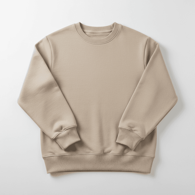 Minimalist beige hoodie laid flat on neutral background